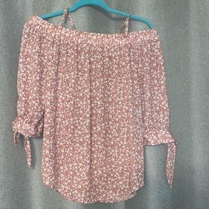 Off the shoulder 3/4 length blouse. Tie Sleeves